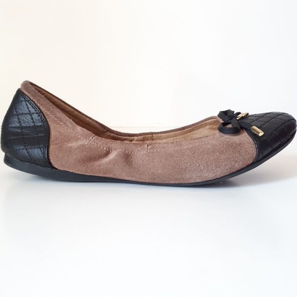 G.H. Bass & Co. Suede Flat Quilted Gold Tone Shoe - Picture 2 of 11